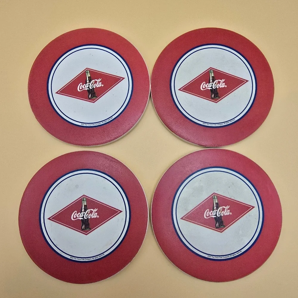 Coca Cola Cork Backed Coasters Set of 4 Red Diamond Bottle Logo 2003 Collectible